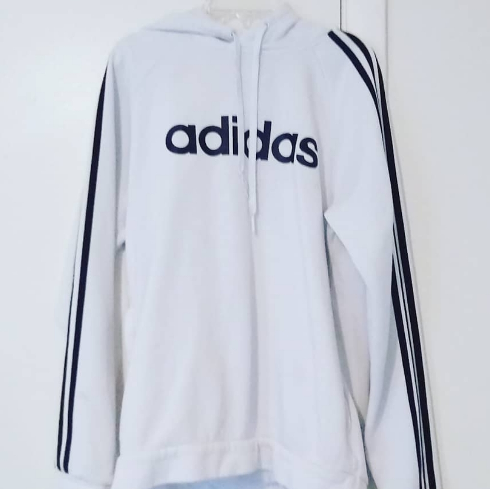 White & Black Adidas Hoodie ( Unisex )